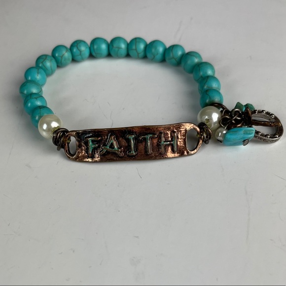 Jewelry - Faith copper turquoise beaded stretch bracelet